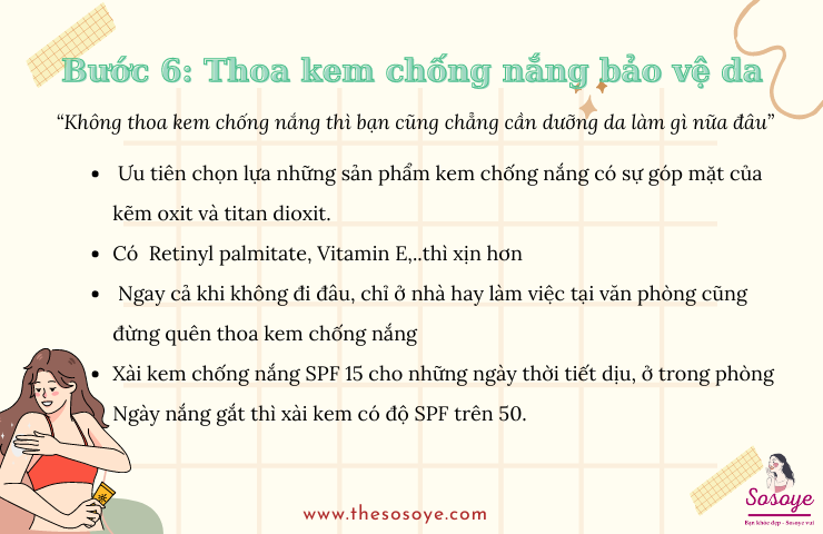 Bước 6_ Thoa kem chống nắng bảo vệ da